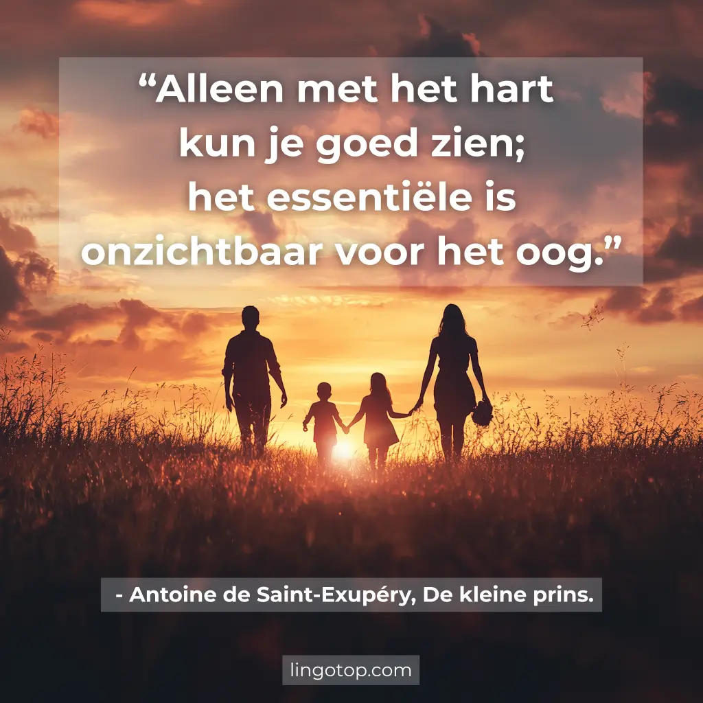 Illustratie met het citaat: "Alleen met het hart kun je goed zien; het essentiële is onzichtbaar voor het oog."
