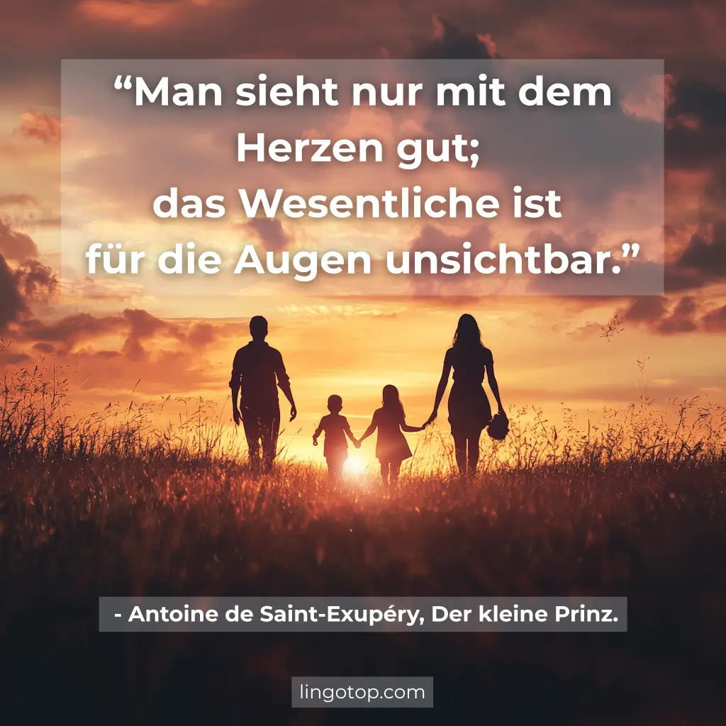 Illustration mit dem Zitat: "Man sieht nur mit dem Herzen gut; das Wesentliche ist für die Augen unsichtbar."